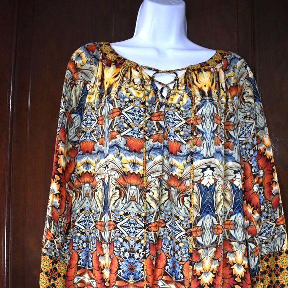Olive Hill Boho Blouse Size Medium Long Sleeve Colorful Flowy Top Festival - Picture 4 of 16